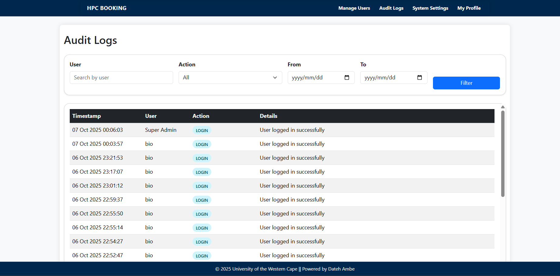 Audit Log Screenshot